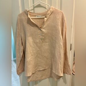 Nina Kendosa Paris Linen Button Front Tunic Top - Light Blush